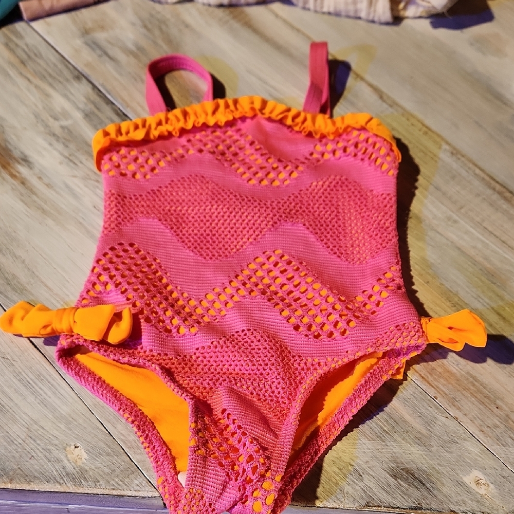 Penelope Mack Pink and Orange Kids One Piece Swimsuit